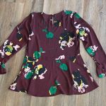 Chaus Floral Burgundy Fluted Sleeve Blouse M Purple Size M Photo 6
