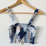 Aeropostale Blue White Floral Smocked Cropped Top Photo 5