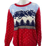Lands' End Women's Red Winter Scene Crewneck Long Sleeve Knit Sweater Top Sz XL Photo 0