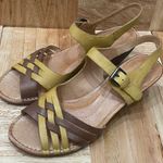 NAYA “Fausta” Yellow Woven Leather Ankle Strap Wedge Heeled Sandal Size 9 Photo 1