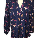 Simply Southern Dog Print Tunic Size S Navy Blue Pink Top Smocked Long Sleeve Photo 0