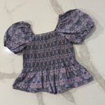 J.Crew  Smocked Square-Neck Floral Peplum Top Puff Sleeve Womens Medium Purple Photo 1
