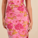 Lulus NWT  Upgraded Event Pink Jacquard Strapless Bustier Midi Dress ~ Sz XL 🧡🍄 Photo 0