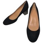 J.Crew  Women’s Size 7.5 Black Suede Bryn Glitter Block Slip On Round Toe Heels Photo 1