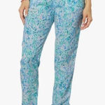 Lilly Pulitzer Taron Pull On 100% Linen Pants, Surf Blue Soleil It On Me Photo 0