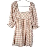 Gypsy Rose Pink & White Gingham Babydoll Dress Puffed Sleeves Pockets Size Small Photo 1