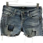 Silver Jeans Silver Pioneer Distressed Booty Cut Off Blue Jean Shorts Raw Hem Womens 28 Photo 0