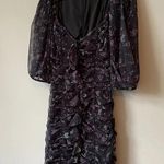 Et Clet  Women's Small Puff Sleeves Ruched Floral Print Mini Dress Black Party Photo 8