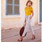 Sézane Lucette 100% Linen Blouse Saffron Yellow Lace Ruffle Top Size Small Shirt Photo 3