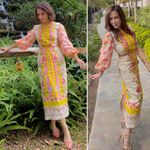 Saloni Aphrodite Borders Neelam Linen Maxi Dress Size 6 Yellow Photo 4