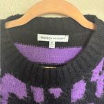 Rebecca Minkoff  Purple and Black Gordon Leopard Print Crewneck Fuzzy Sweater M Photo 6