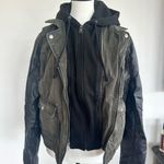 American Eagle  Outfitters Green and Black Utility Jacket with Leather Sleeves Photo 1