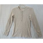 Aerie  Women's Heart eyes ribbed waffle henley long sleeve shirt beige small Photo 1