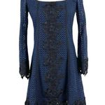 New Sara Campbell Mini Blue Floral Lace Dress Long Bell Sleeve Navy Size 0 Photo 2