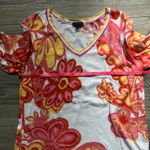 Talbots  100% Cotton Lightweight White Pink Orange Floral V Neck Sweater Size M Photo 6