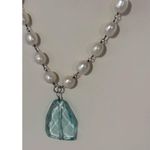 Fresh Water Pearl & Aqua Tear Drop Crystal Statement Necklace Glamorous Jewelry Silver Photo 1