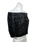 H&M Black Velvet Striped Pattern Off Shoulder 3/4 Sleeve Cropped Blouse Top Sz 6 Photo 1