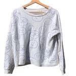 Kid kind women's XS white with blue faces sweatshirt, pit to pit 26", length 22" Photo 0