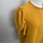 Savanna Jane Top Puff Short Sleeves High Neck Ruffle Work Career Mustard Yellow Size L Photo 2