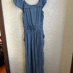 Michael Stars Anthropologie  Denim ruffled open shoulder jumpsuit‎ size small Photo 8
