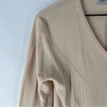 DKLA Beige Stretch Knit Ribbed Long Sleeve V Photo 2