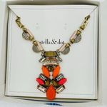 Stella & Dot  Chunky Statement Necklace Gold Coral Pink Bright Bling Rhinestones Photo 1