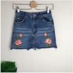 Topshop  Denim Mini Skirt Floral Embroidered Jean Skirt Blue Size 2 Photo 8