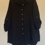 John Mark  Classic Black‎ Tiered Ruffle Back Button Up Shirt Blouse Top Medium Photo 0
