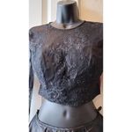 Sherri Hill Black Lace Two Piece Homecoming Dress Open Back Long Sleeves Prom Grad Dress Photo 2