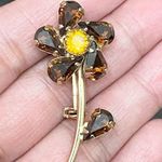 Vintage Unsigned Amber Teardrop Stone Flower Brooch Photo 3