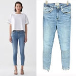 AGOLDE ‎ Sophie Skinny Jeans High Rise Crop Raw Hem Denim Hyper Blue Size 24 Photo 1