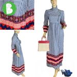 VINTAGE 1970'S BLUE, WHITE & RED GINGHAM PRINT RAE DOLLS COTTON PRAIRIE DRESS S Blue Photo 1