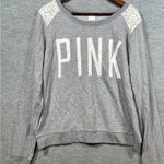 Victoria's Secret Pink Logo Sweatshirt With Lace Shoulders L Photo 0