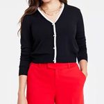 Macy's On 34th Pink Embellished Buttons Red Stripe Tipped V-Neck Long Sleeve Cardigan Photo 1