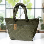 Steve Madden Olive Green Quilted Tote Bag Zip Pocket New with Tags Photo 0