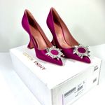 Amina Muaddi  Begum Brooch Pointed Toe Pump Magenta Size 37 NEW Photo 2