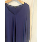 Lulus Tunic Blouse Womens Size L Dark Blue V Neck Long Peep Sleeve Bow Tassel Photo 2