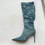 Stylish Blue Denim Heeled Boots Size 10 Photo 1