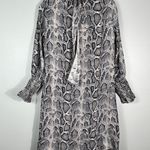 Rebecca Taylor Snakeskin Printed Tie V-Neck Long Ruched Sleeve Dress Size 6 Photo 4