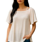 Very J  Women's Cream Ivory Cold Shoulder Pullover Oversized whimsy Blouse Size S Photo 0