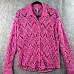 Free People FREE‎ PEOPLE Women’s Size Medium Until Sundown Shirt Cover-Up Boho Pink Crochet Photo 0