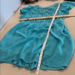 Chic Turquoise Crochet Mini Dress Pleated Short Flutter Sleeve Size XXL Green Photo 9
