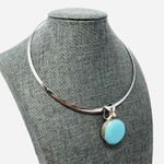 Sterling Silver torque necklace with  turquoise pendant Photo 5