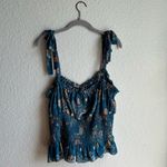 Natural Life 💙 Eloise Teal Blue Floral Smocked Tie Strap Tank Top Photo 3