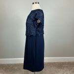 Adrianna Papell  Sequined Lace Sheath Cocktail Dress Navy Blue Size 14W Boat Neck Photo 4