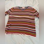 Studio Works  Women’s Medium Colorful 3/4 Slit Sleeves V-Neck Ribbed Top. Photo 2