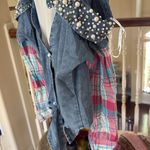 Denim and White Pearl Embellished Top Blue Size M Photo 7