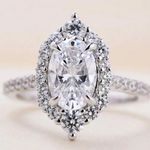 Boutique 3.00CT Oval Cut Moissanite Halo Engagement Bridal Set Ring 14K White Gold Plated Photo 2