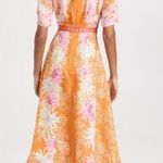 SALONI Tabitha Floral Print Silk Midi Dress Size 4 Orange Photo 1