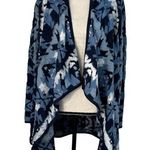 Lucky Brand  Small Draped Cardigan Abstract Open Front Long Sleeve Stretch Blue Photo 0